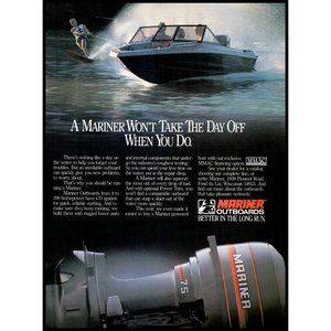 1985 Mariner Outboard Motor Vintage Print Ad Lake Boat Water Skiing Ski Wall Art